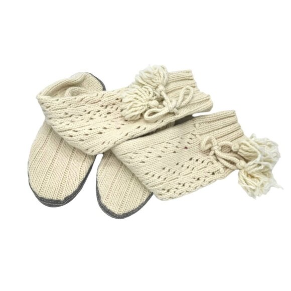 Y2K Victorias Secret Pink Sweater Knee High Socks Slippers Sz 9 Cream Tass - Picture 2 of 8